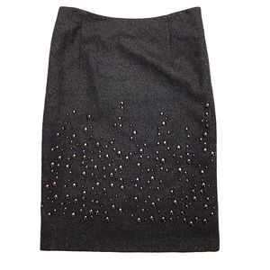 Carlisle Cashmere Blend Studded Pencil Skirt Size 0 Charcoal Gray Embellished
